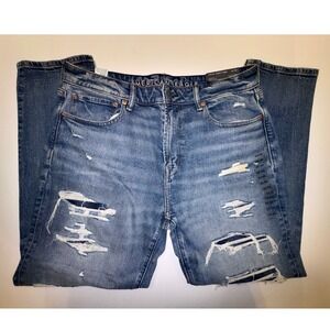 American Eagle Mens Athletic Fit AirFlex+ Distressed Blue Jeans 33x30 NWT